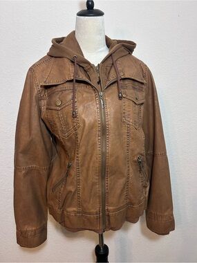 Women's LA Coalition Camel Hooded Bomber Jacket with Zip Front